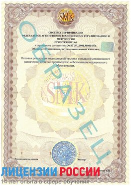 Образец сертификата соответствия (приложение) Арсеньев Сертификат ISO 13485